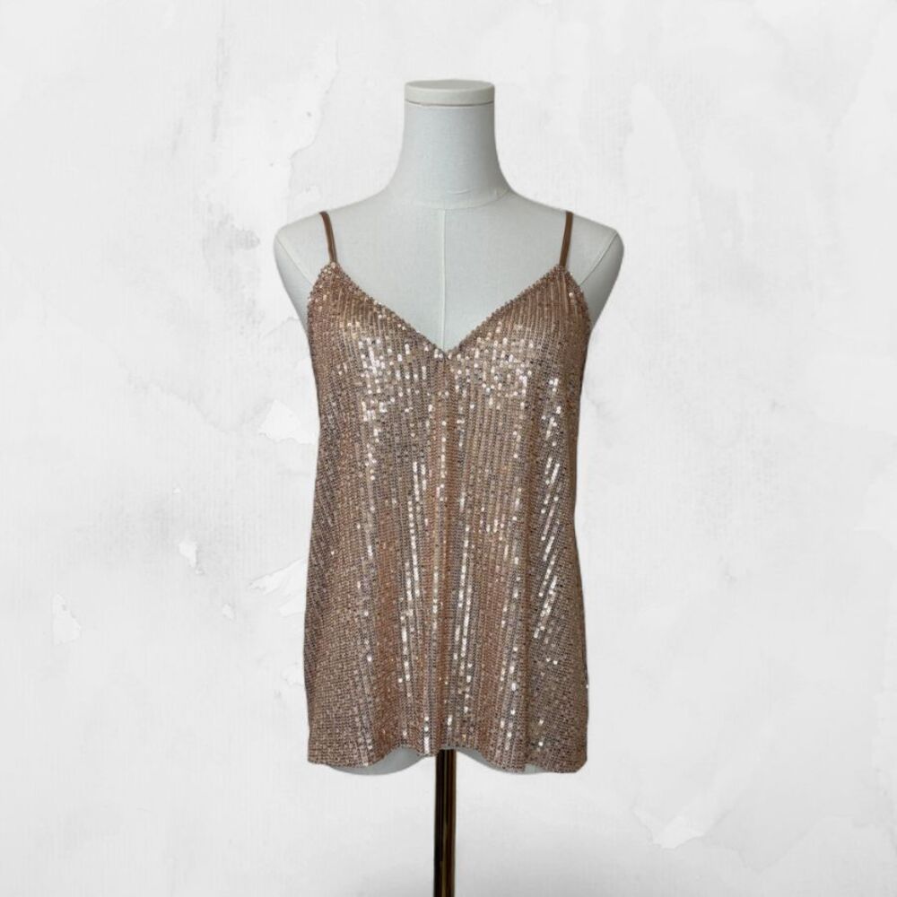 Millibon USA Top Camisole  Womens M Champagne Rose Gold Sequin Party Tank Sexy
